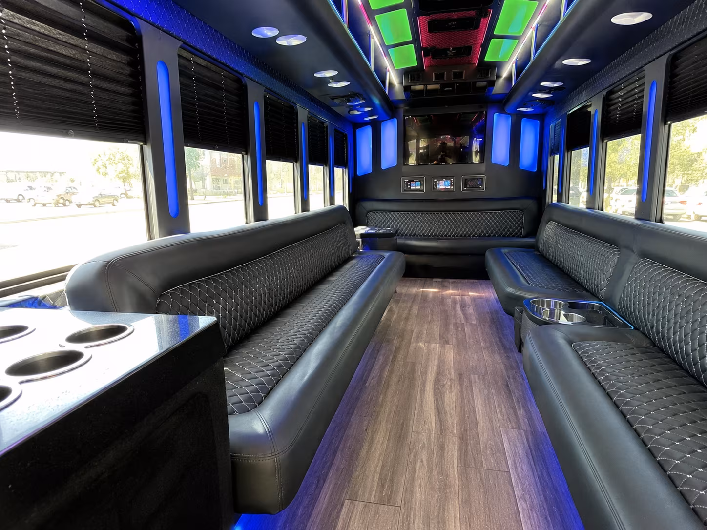 atlanta 15 passenger party bus inside